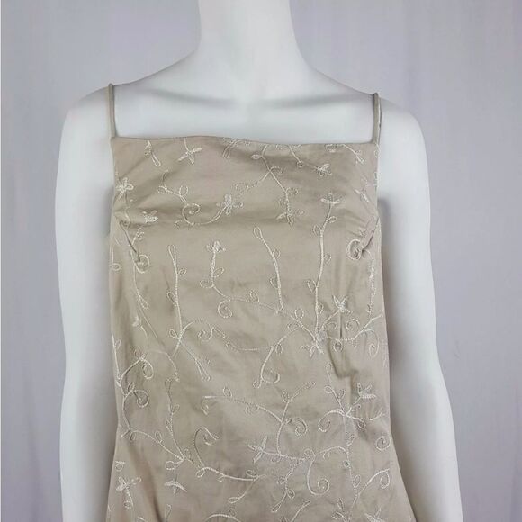 Tommy Hilfiger Womens Size 8 Tan Floral Embroidered Spaghetti Strap Shift Dress - Picture 2 of 11
